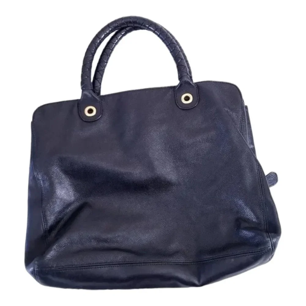 Elie Tahari Black Leather Shoulder Bag Braided Handle